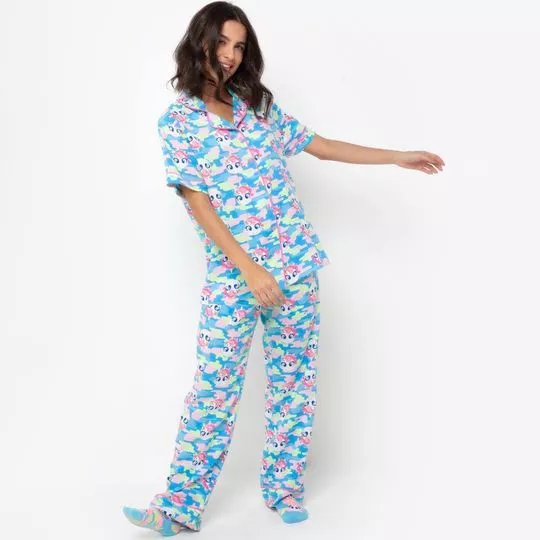 Pijama Unicórnio- Azul Turquesa & Rosa