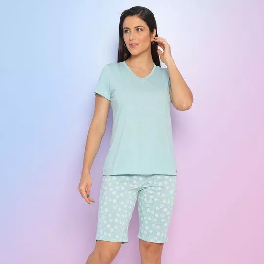 Pijama Poá- Verde Água & Off White- Danka Pijamas