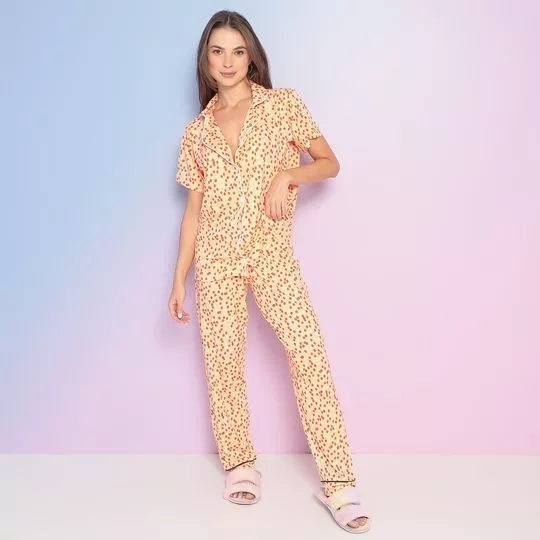 Pijama Poá- Amarelo Claro & Laranja- Zulai