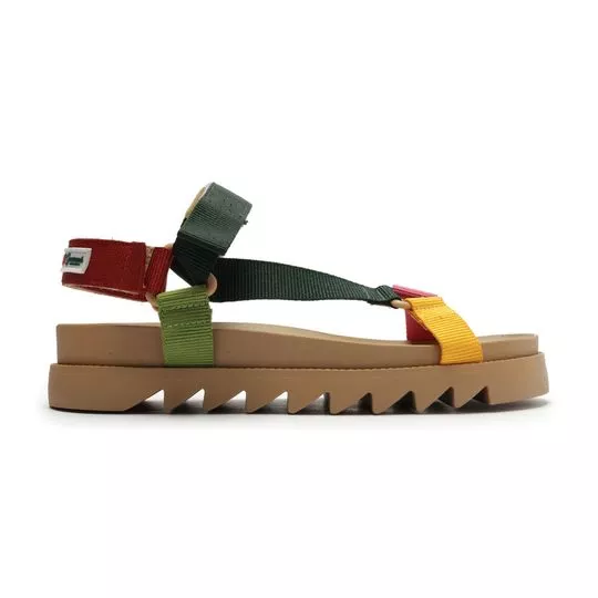 Sandália Plataforma Com Tiras- Amarela & Vermelha- Salto: 4,5cm