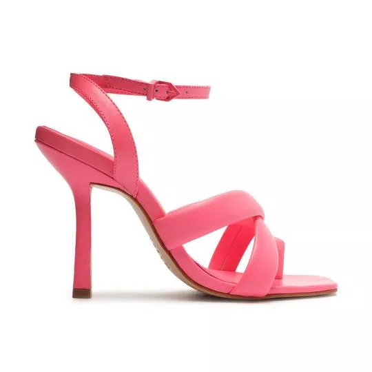 Sandália Em Couro Com Tiras Cruzadas- Pink- Salto: 11cm