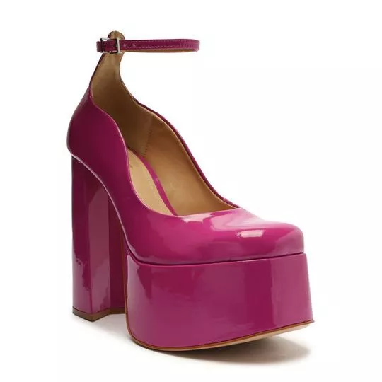 Sapato Meia Pata Em Couro- Pink- Salto: 14cm