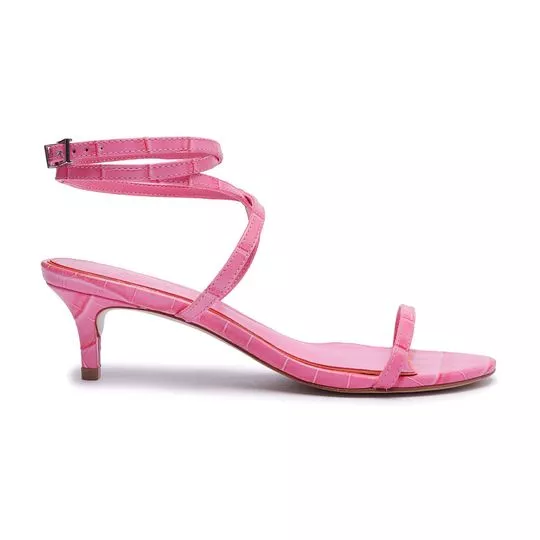 Sandália Com Couro & Textura Animal- Pink- Salto: 4,8cm