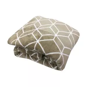 Cobertor Toque De Plumas Geométrico Super King<BR>- Bege & Branco<BR>- 240x260cm
