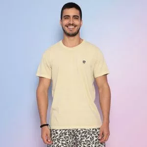 Camiseta Estonada Com Bordado<BR>- Amarela