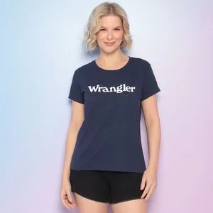 Camiseta Wrangler®<BR>- Azul Marinho & Branca