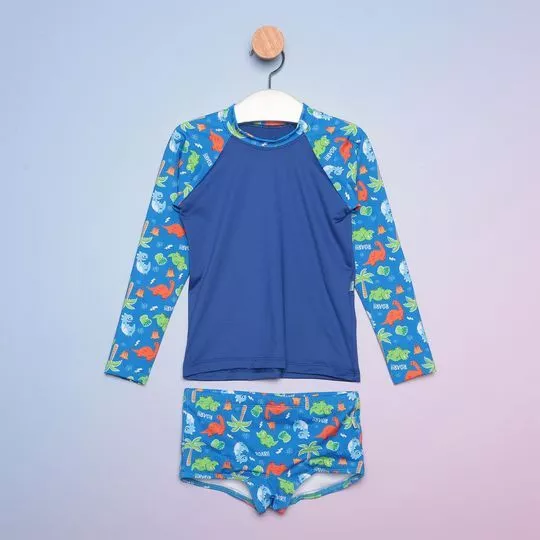 Conjunto De Camiseta & Sungão Animais Marinhos- Azul Claro & Laranja- Ceci Moda Praia