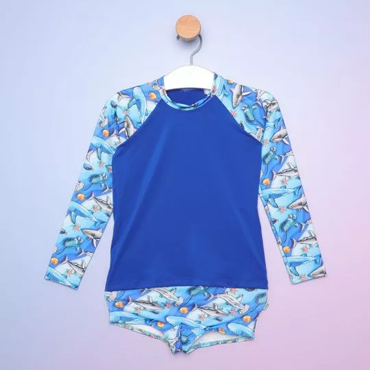 Conjunto De Camiseta & Sungão UV- Azul Escuro & Azul Claro- Ceci Moda Praia
