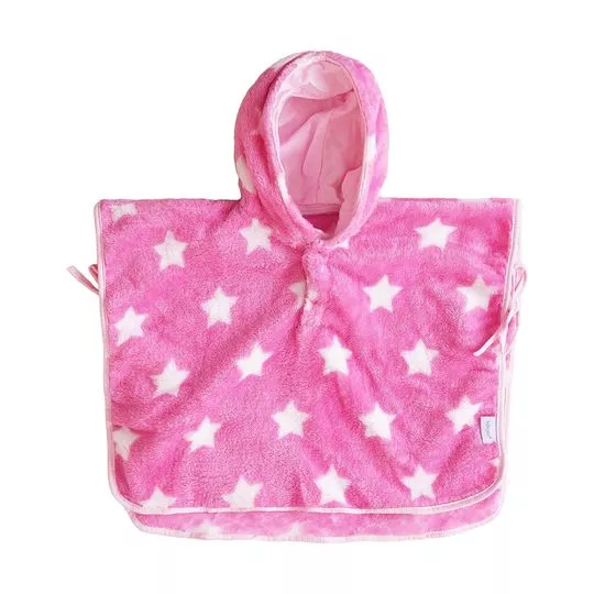 Poncho Com Estrelas- Pink & Branco- Tamanho: Único- Inconfral