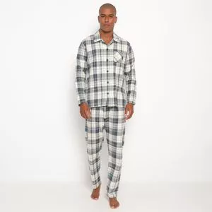Pijama Xadrez<BR>- Off White & Azul Marinho
