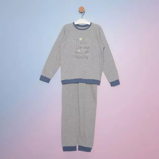 Pijama Com Inscrições- Cinza & Azul Escuro