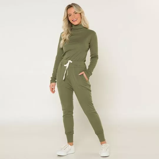 Conjunto De Blusa & Calça Jogger Canelada- Verde Militar- Anna Kock Sleepwear