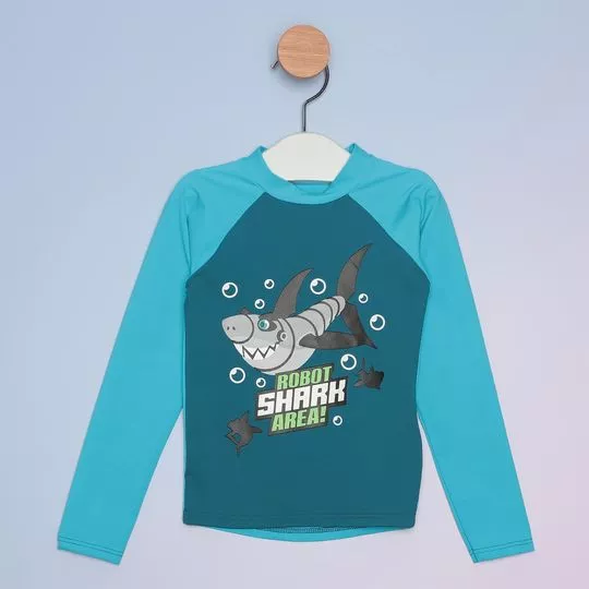 Camiseta Robot Shark Área- Azul Turquesa & Verde Água