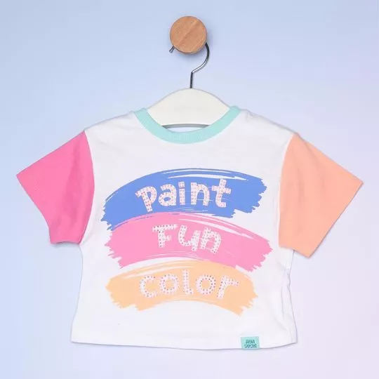 Camiseta Paint Fun Color- Branca & Rosa