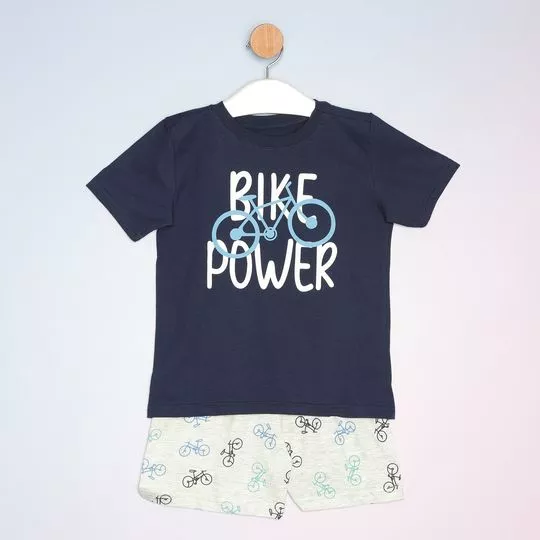 Pijama Bike Power- Azul Marinho & Cinza Claro- Bela Notte Pijamas