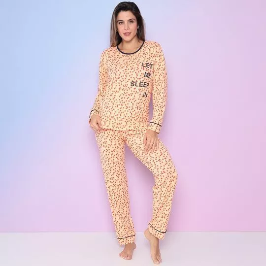 Pijama Em Poá- Laranja Claro & Coral- Zulai