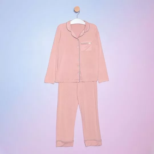 Pijama Com Bolso- Rosa & Cinza Escuro- Hope
