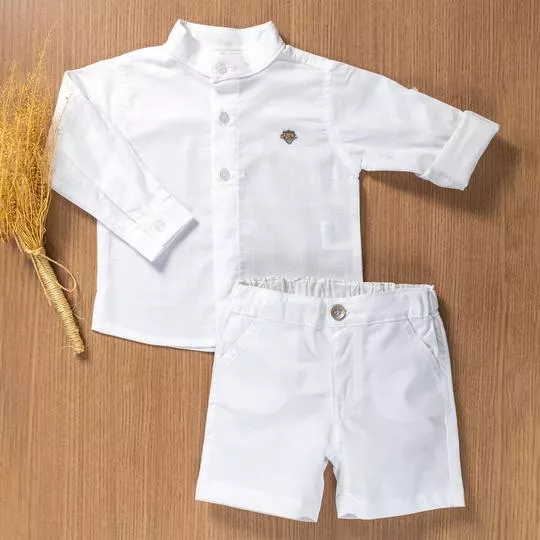 Conjunto De Camisa & Bermuda Com Bolsos- Branco- Anjos Baby
