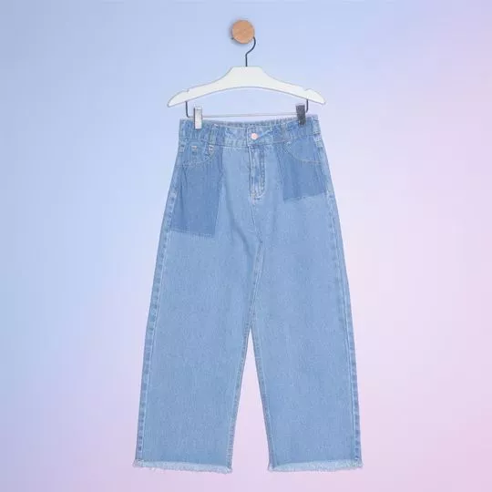 Calça Jeans Com Bordados- Azul Claro & Rosa Claro