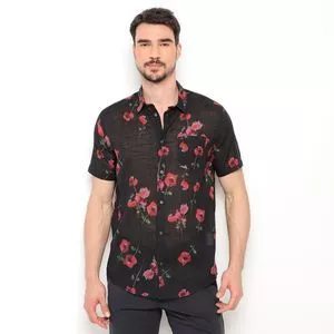 Camisa Floral<BR>- Preta & Vermelha