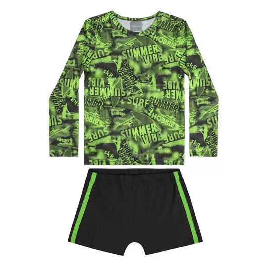 Conjunto De Camiseta & Sunga Summer Vibes- Preto & Verde- Quimby