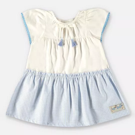 Vestido Xadrez- Off White & Azul Claro- Up Baby & Up Kids