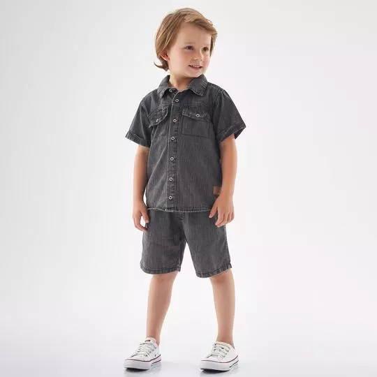 Camisa Jeans Com Bolsos- Preta- Up Baby & Up Kids