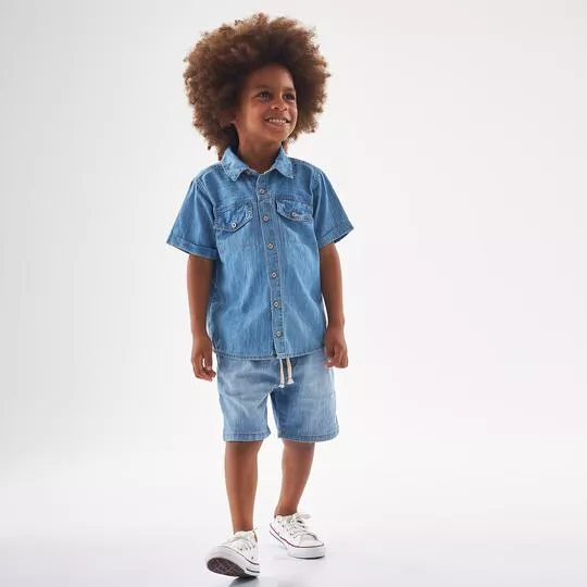 Camisa Jeans Com Bolsos- Azul- Up Baby & Up Kids