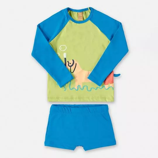 Conjunto De Camiseta & Sunga Fps+50- Verde Claro & Azul- Up Baby & Up Kids