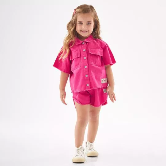 Camisa Em Sarja- Pink- Up Baby & Up Kids