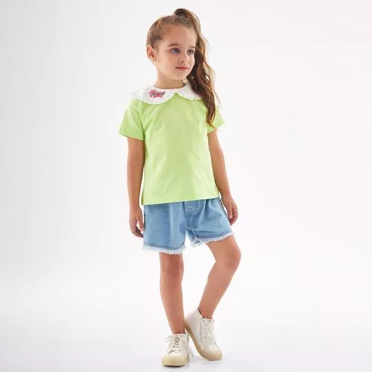 Blusa Com Bordados- Verde Limão & Branca- Up Baby & Up Kids