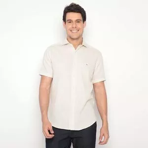 Camisa Slim Fit Com Linho<BR>- Off White