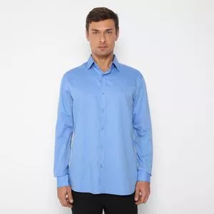Camisa Slim Fit Fio Egípcio<BR>- Azul