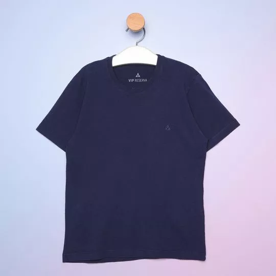 Camiseta Com Bordado- Azul Marinho