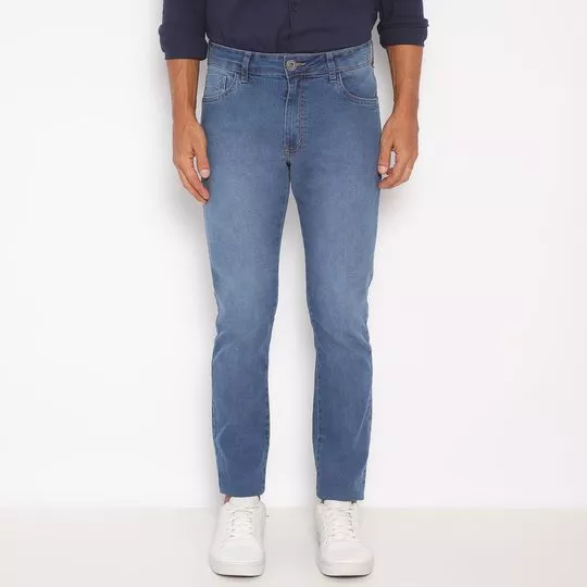 Calça Jeans Skinny Com Recortes- Azul Claro