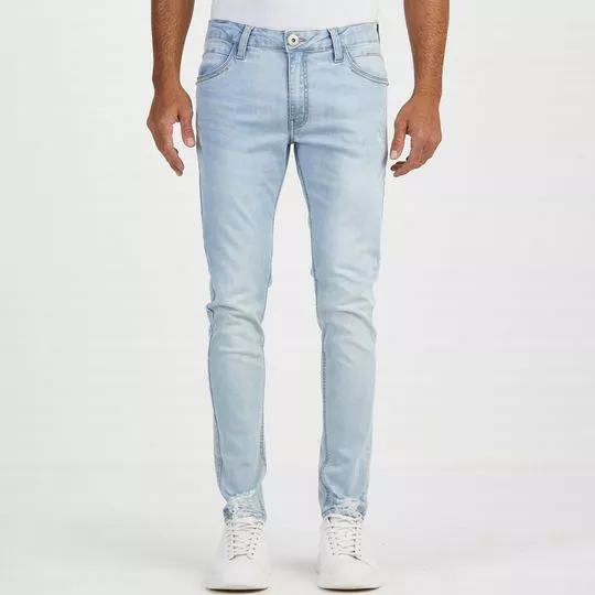 Calça Jeans Skinny Com Recortes- Azul Claro