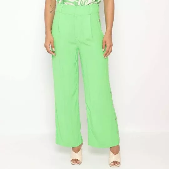 Calça Pantalona Com Ilhoses- Verde- Morena Rosa