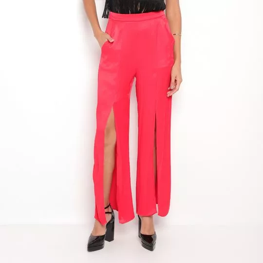 Calça Pantalona Com Recortes- Vermelha- Iódice