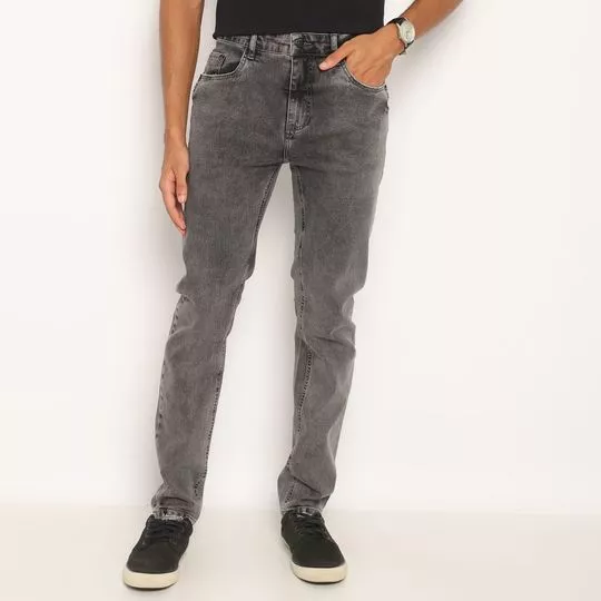 Calça Jeans Reta Com Bolsos- Cinza Escuro- Iódice