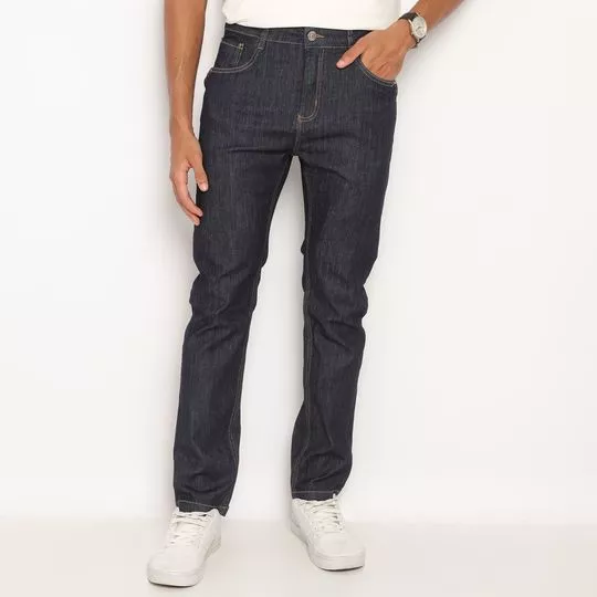 Calça Jeans Reta Com Bolsos- Azul Marinho- Iódice