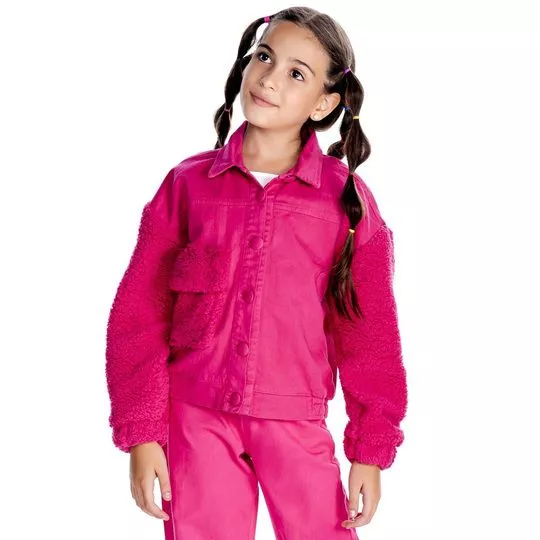 Jaqueta Em Sarja Com Pelúcia- Pink