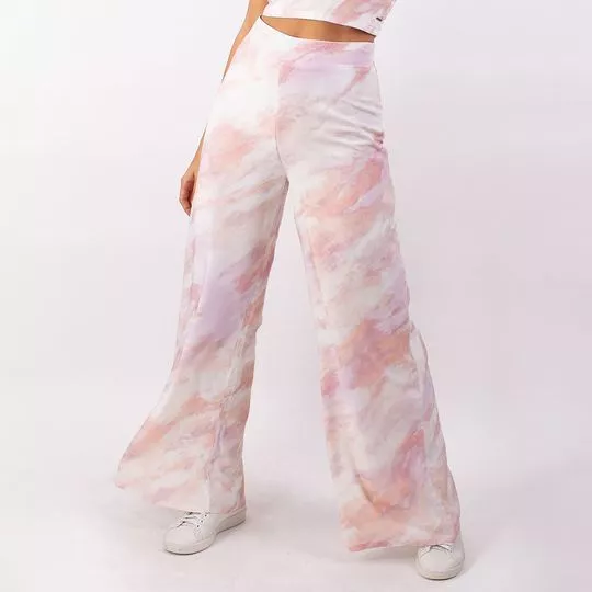 Calça Pantalona Abstrata- Rosa Claro & Off White