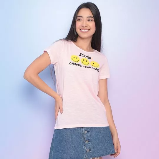 Camiseta Com Recortes- Rosa Claro & Amarela