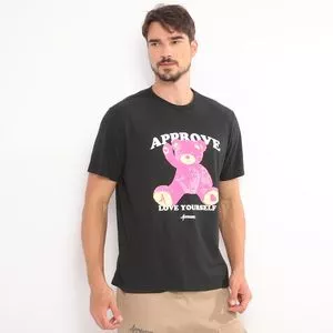 Camiseta Básica De Urso Approve®<BR>- Preta & Rosa<BR>- Approve