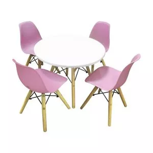 Mesa Infantil Eames Com Cadeiras<BR>- Branca & Rosa<BR>- 5Pçs<BR>- Seat & Co