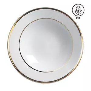 Jogo De Bowls Ouro<BR>- Branco & Dourado<BR>- 6Pçs<BR>- 300ml<BR>- Alleanza Ceramica