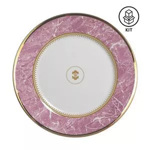 Jogo De Pratos Rasos Marble<BR>- Rosa & Branco<BR>- 6Pçs<BR>- 285ml<BR>- Alleanza Ceramica