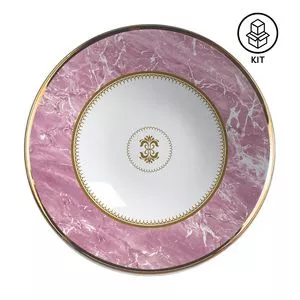 Jogo De Bowls Marble<BR>- Rosa & Branco<BR>- 6Pçs<BR>- 300ml<BR>- Alleanza Ceramica