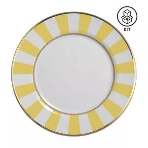 Jogo De Pratos Rasos Yellow Strip<BR>- Branco & Amarelo<BR>- 6Pçs<BR>- 285ml<BR>- Alleanza Ceramica