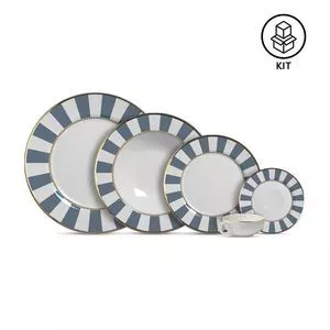 Aparelho De Jantar Strip<br /> - Branco & Azul Escuro<br /> - 20Pçs<br /> - Alleanza Ceramica